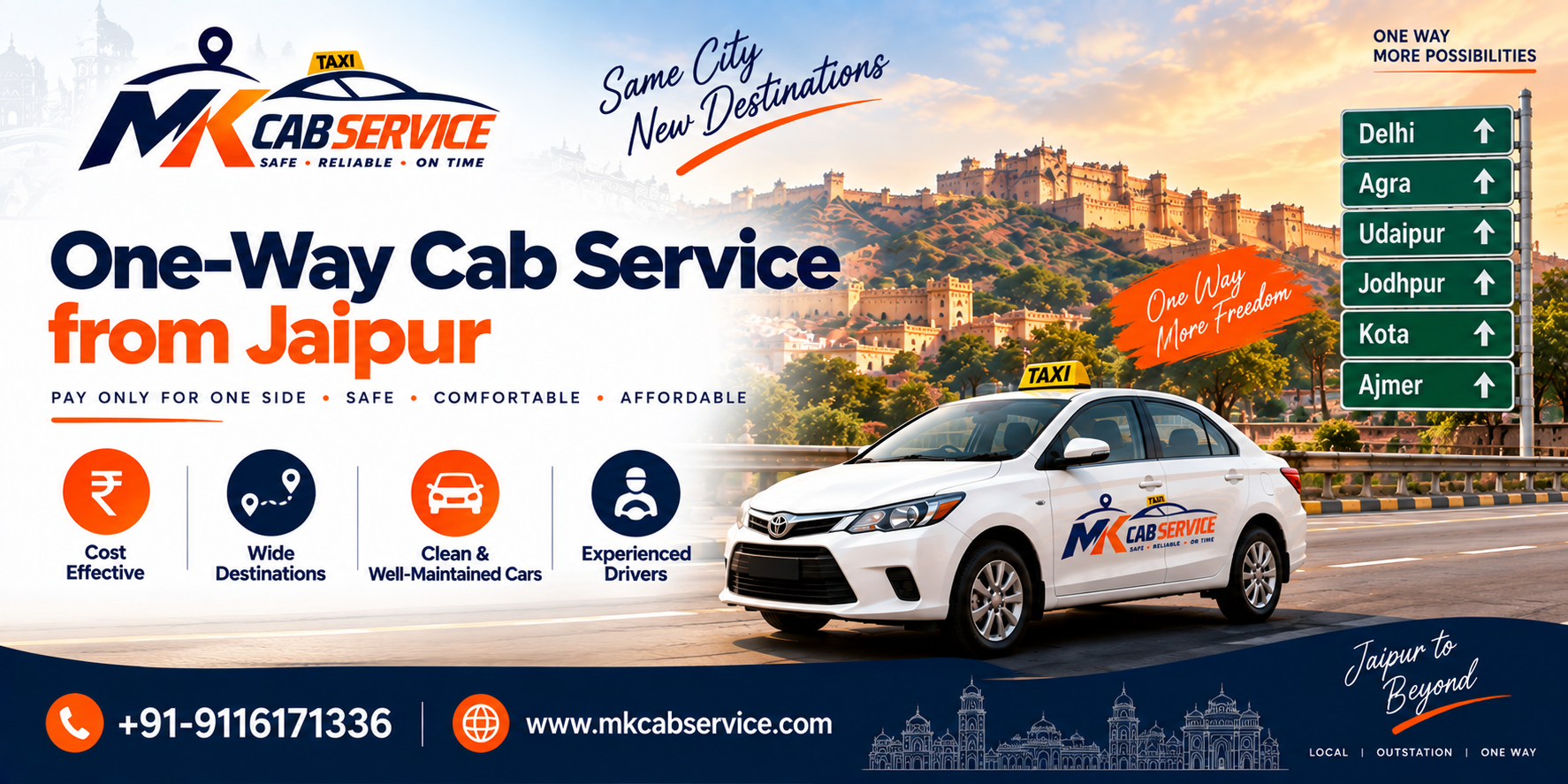 One-Way Cab Service from Jaipur
